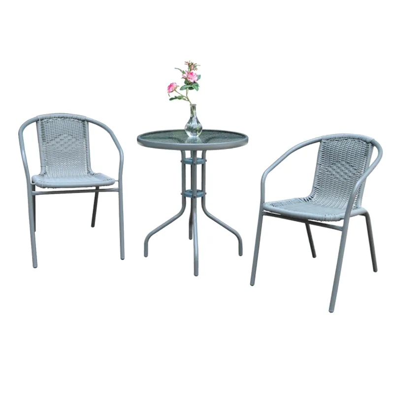 Woven Rope Patio Conversation Bistro Set W/Glass Top Table and 2 Chairs